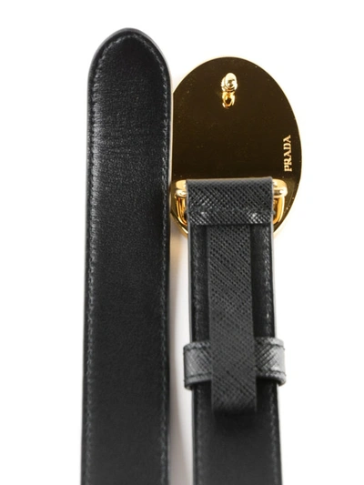 Shop Prada Logo Plaque Saffiano Leather Belt In Black