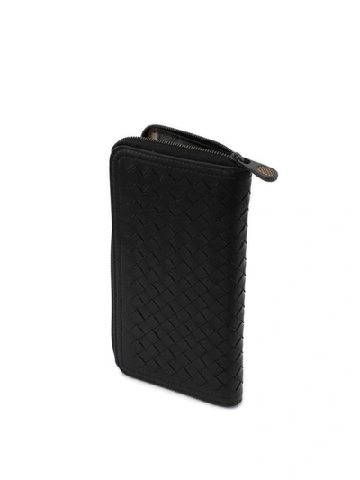 Shop Bottega Veneta Intrecciato Black Zip Around Leather Wallet