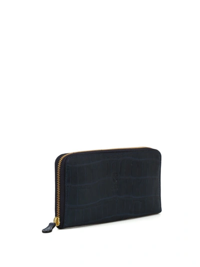 Shop Felisi Blue Croco Print Leather Zip-around Wallet