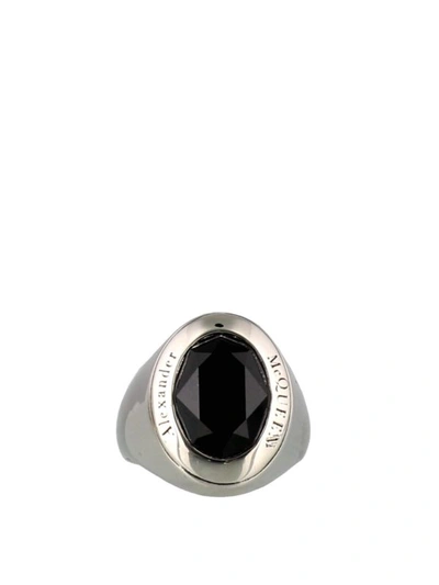 Shop Alexander Mcqueen Crystal Detailed Brass Ring In Silver