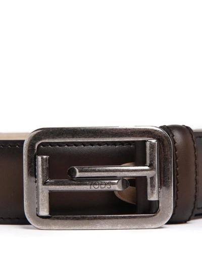 Shop Tod's Double T Delave Leather Belt In Brown