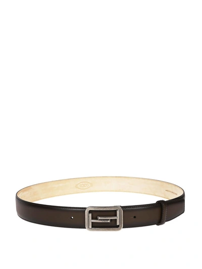 Shop Tod's Double T Delave Leather Belt In Brown