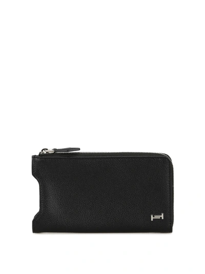 Shop Tod's Calfskin Wallet With Cell Phone Pocket In Black