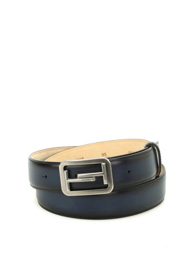 Shop Tod's Double T Buckle Blue Leather Belt In Dark Blue