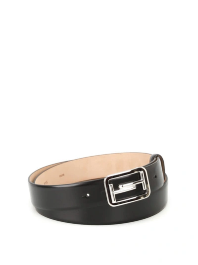 Shop Tod's Black Brushed Leather Belt