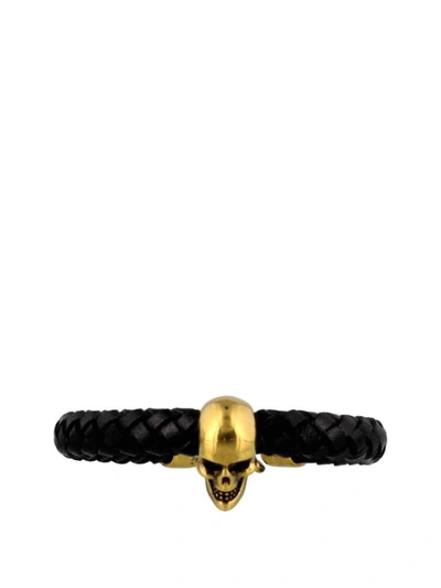 Shop Alexander Mcqueen Skull Black Leather Bracelet