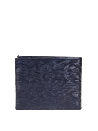 Shop Ferragamo Gancini Navy Hammered Leather Wallet In Blue