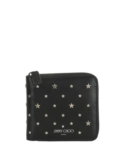 Shop Jimmy Choo Scott Star Studded Leather Wallet In Black