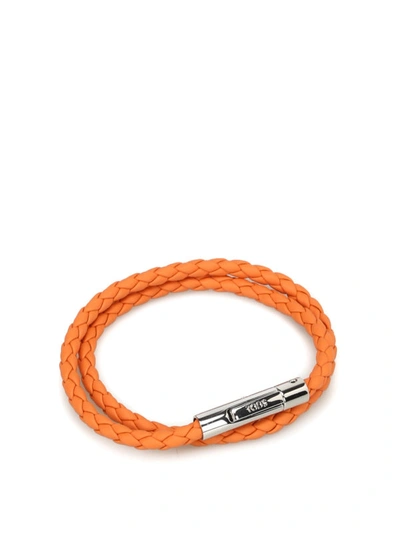 Shop Tod's Orange Woven Leather Double Wrap Bracelet