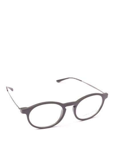 Shop Giorgio Armani Matte Grey Acetate Panto Eyeglasses In Dark Grey