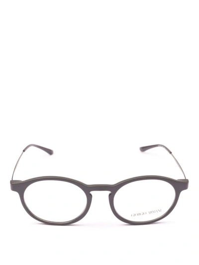 Shop Giorgio Armani Matte Grey Acetate Panto Eyeglasses In Dark Grey