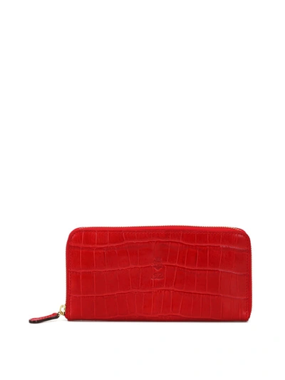 Shop Felisi Red Croco Print Leather Zip-around Wallet