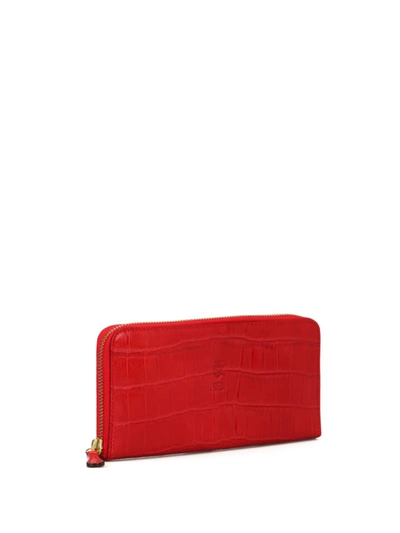 Shop Felisi Red Croco Print Leather Zip-around Wallet