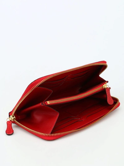 Shop Felisi Red Croco Print Leather Zip-around Wallet
