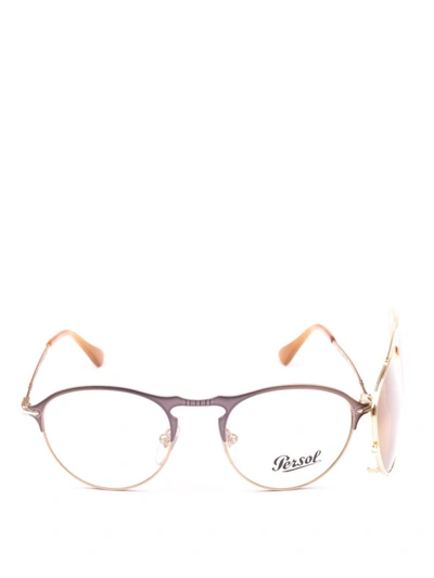Shop Persol 649 Series Two-tone Metal Eyeglasses In Grey
