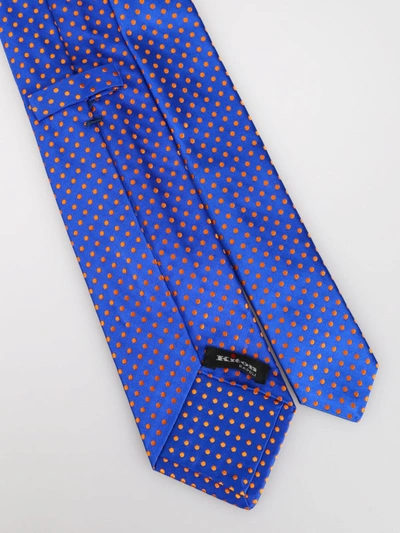 Shop Kiton Blue And Orange Polka-dot Silk Tie