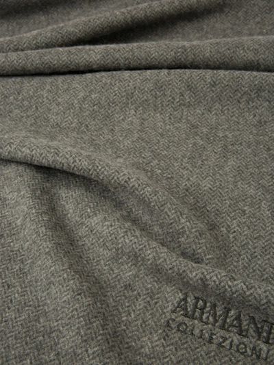 Shop Armani Collezioni Herringbone Cashmere Scarf In Grey