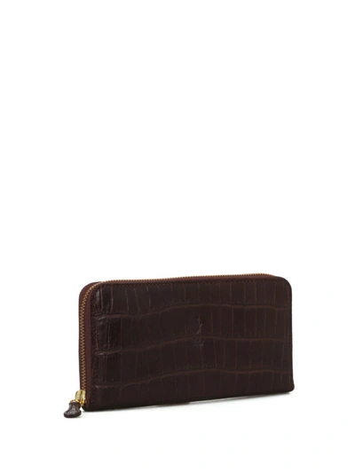 Shop Felisi Brown Croco Print Leather Zip-around Wallet In Dark Brown