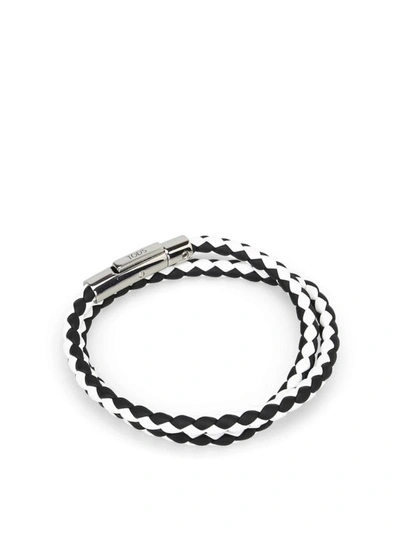 Shop Tod's Black And White Leather Double Wrap Bracelet