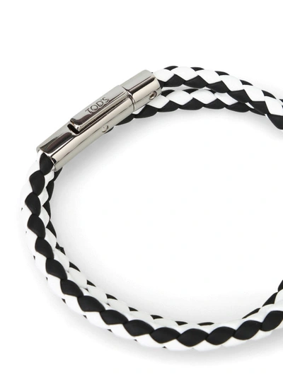 Shop Tod's Black And White Leather Double Wrap Bracelet