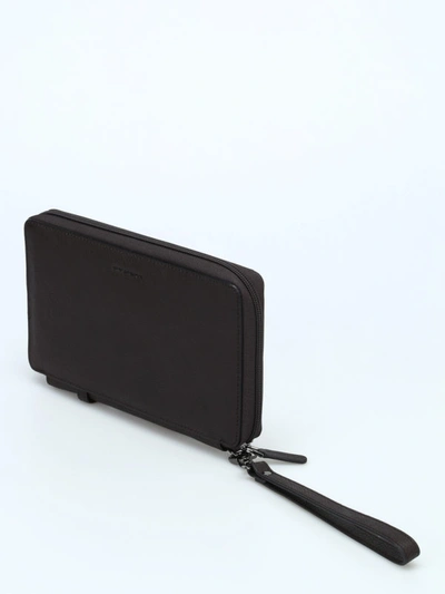 Shop Piquadro Multipurpose Leather Wallet In Dark Brown
