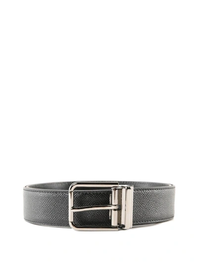 Shop Dolce & Gabbana Black Dauphine Leather Belt