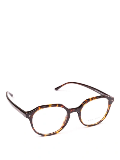 Shop Giorgio Armani Havana Shiny Acetate Geometric Eyeglasses In Brown