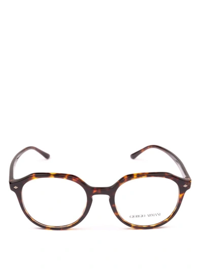 Shop Giorgio Armani Havana Shiny Acetate Geometric Eyeglasses In Brown