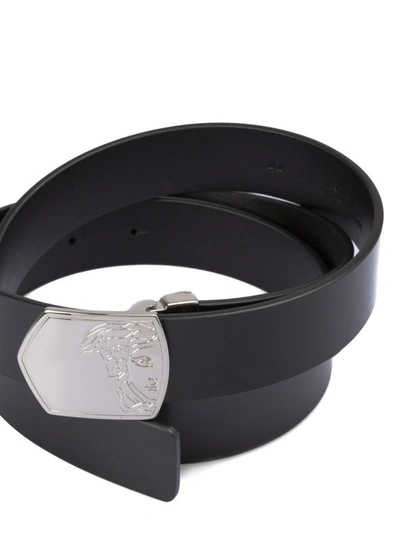 Shop Versace Medusa Head Smooth Leather Belt In Black