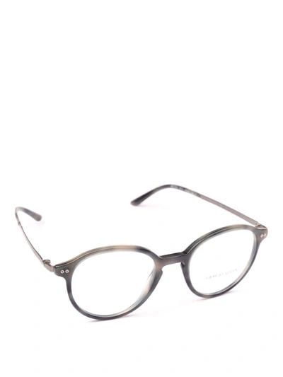 Shop Giorgio Armani Blue Tortoiseshell Panto Eyeglasses
