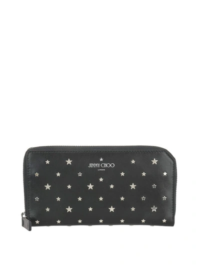 Shop Jimmy Choo Abiko Star Studded Leather Wallet In Black