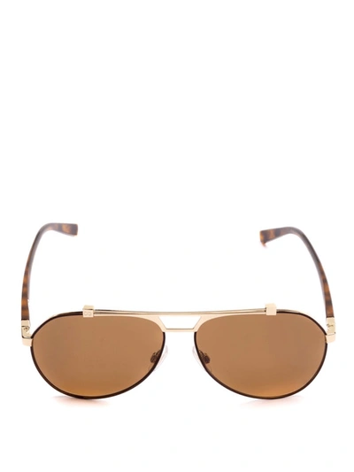Shop Dolce & Gabbana Aviator Sunglasses With Tortoise Temples In Brown