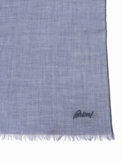 Shop Brioni Blue Cashmere Silk Linen Scarf
