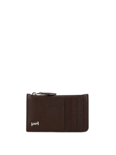Shop Tod's Double T Brown Leather Zip Card Case