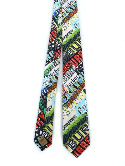 Shop Burberry Stanfield Multicolour Logo Silk Tie