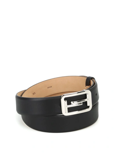 Shop Tod's Double T Buckle Matte Leather Belt In Black