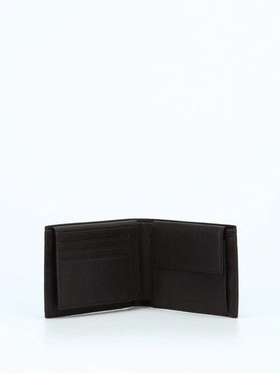 Shop Piquadro Brown Leather Anti-fraud Wallet In Dark Brown