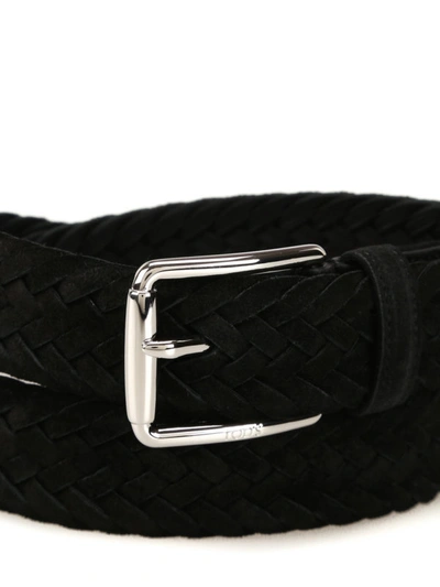 Shop Tod's Braided Black Suede Belt
