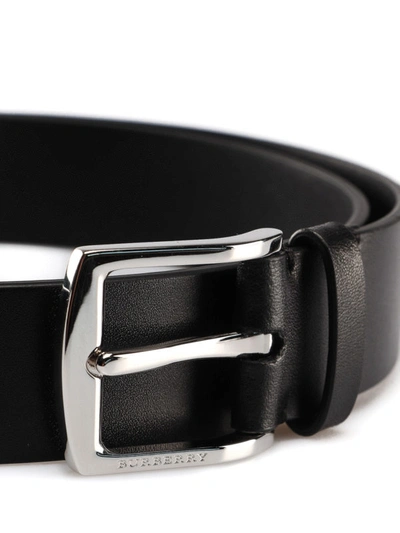 Shop Burberry Gray Black Leather Belt