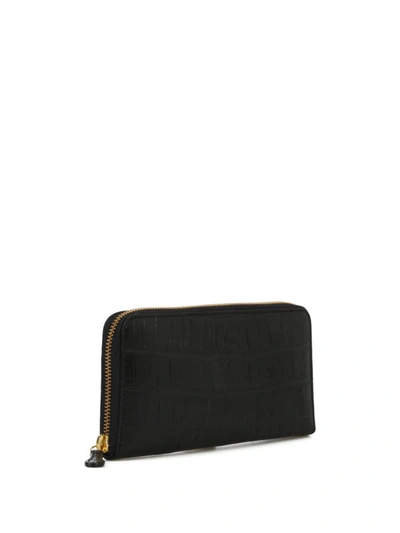 Shop Felisi Black Croco Print Leather Zip-around Wallet