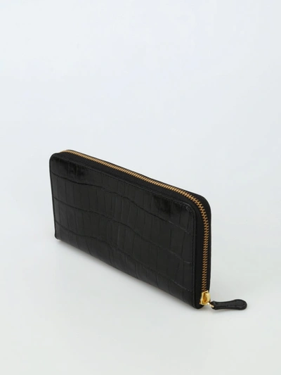 Shop Felisi Black Croco Print Leather Zip-around Wallet