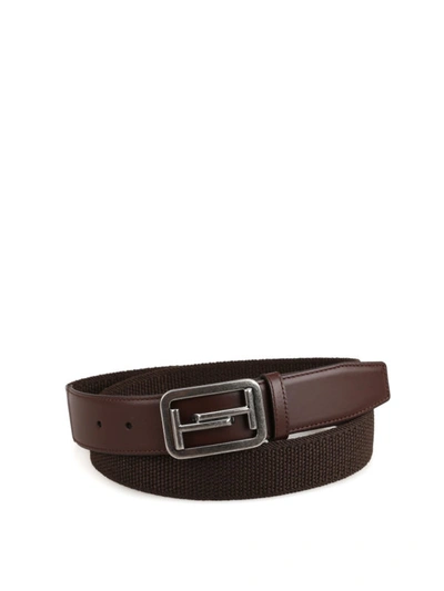 Shop Tod's Double T Ebony Brown Elasticated Belt In Dark Brown