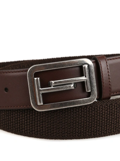Shop Tod's Double T Ebony Brown Elasticated Belt In Dark Brown