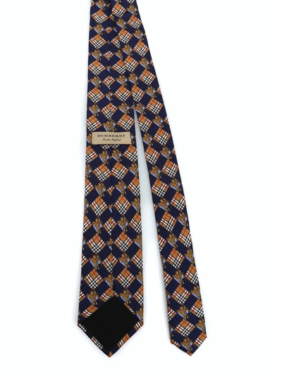 Shop Burberry Manston Check And Equestrian Knight Silk Tie In Blue