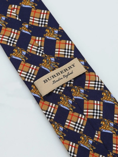 Shop Burberry Manston Check And Equestrian Knight Silk Tie In Blue