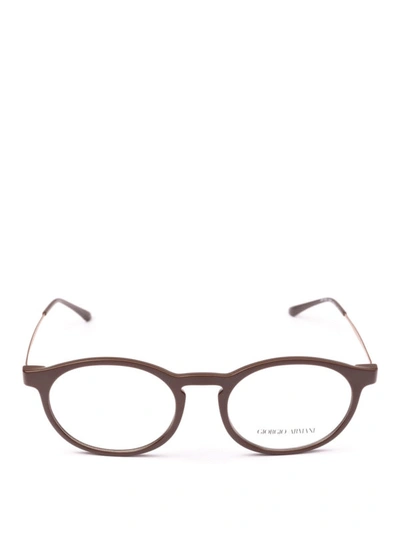 Shop Giorgio Armani Matte Brown Acetate Panto Eyeglasses In Dark Brown