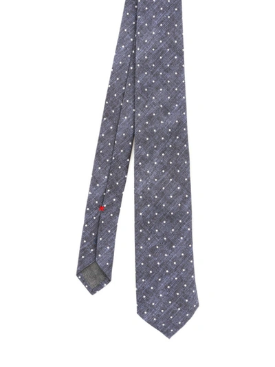 Shop Brunello Cucinelli Blue Linen And Silk Polka Dot Tie