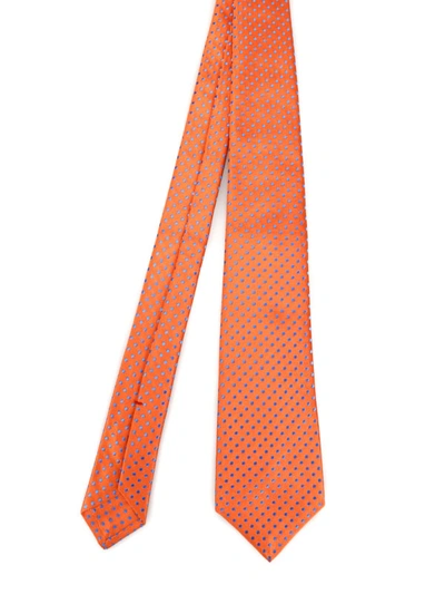 Shop Kiton Polka-dot Orange Silk Tie