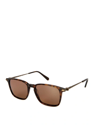 Shop Brioni Tortoise Square Sunglasses In Brown