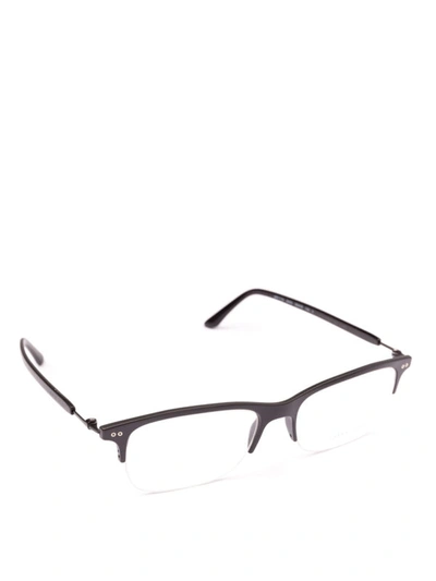 Shop Giorgio Armani Black Half Frame Rectangular Eyeglasses